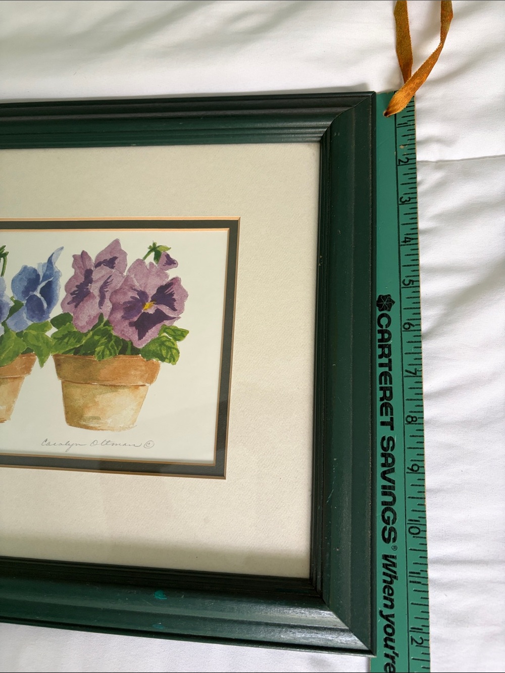 Framed and Signed Floral Watercolor Print - Pansies & Pots, By Carolyn Oltman - Picture 4 of 7